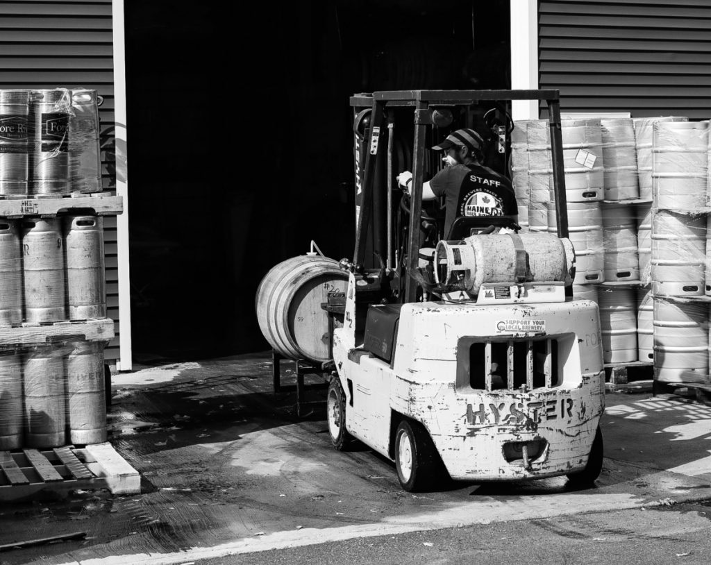 Keg on fork lift